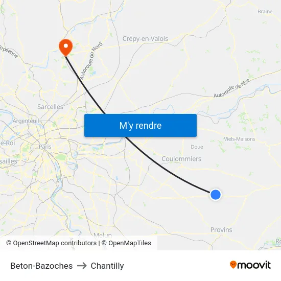 Beton-Bazoches to Chantilly map