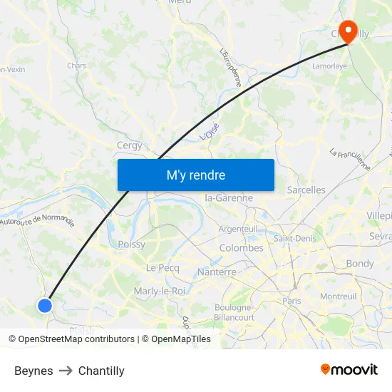 Beynes to Chantilly map