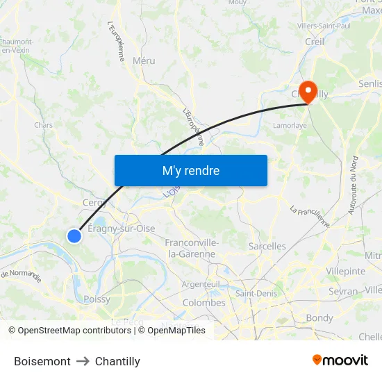 Boisemont to Chantilly map