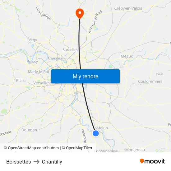 Boissettes to Chantilly map