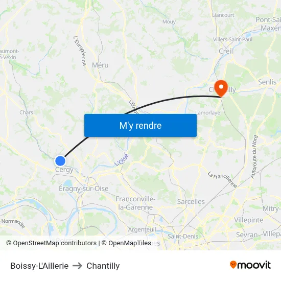 Boissy-L'Aillerie to Chantilly map