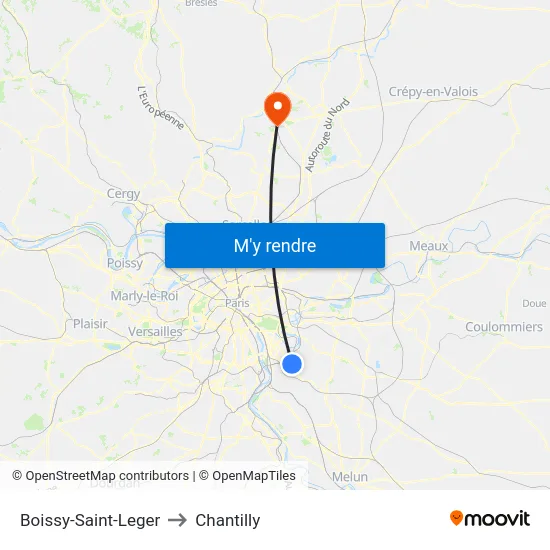 Boissy-Saint-Leger to Chantilly map