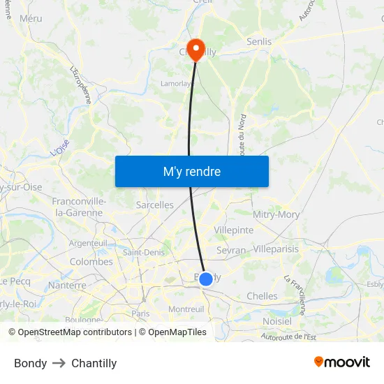 Bondy to Chantilly map