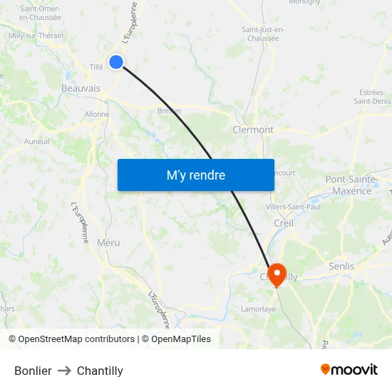 Bonlier to Chantilly map