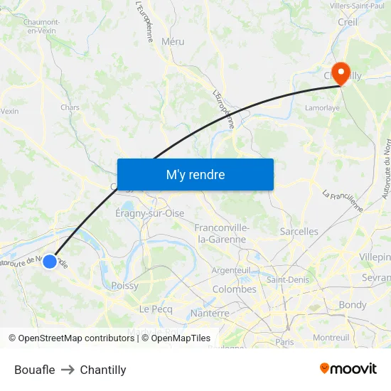 Bouafle to Chantilly map