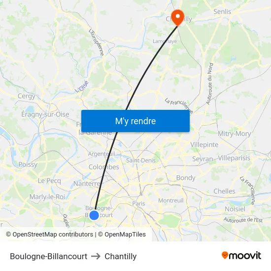 Boulogne-Billancourt to Chantilly map