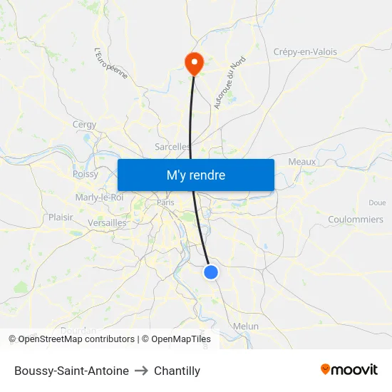Boussy-Saint-Antoine to Chantilly map
