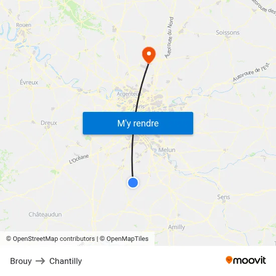 Brouy to Chantilly map
