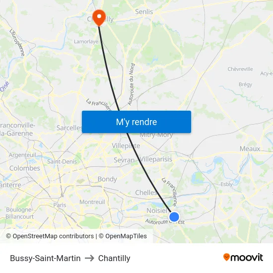 Bussy-Saint-Martin to Chantilly map