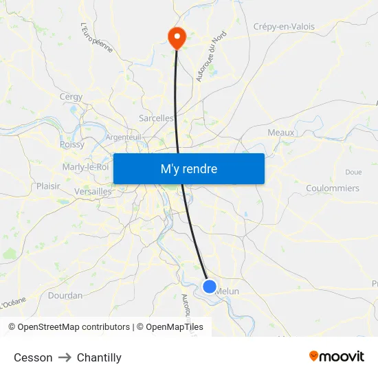Cesson to Chantilly map