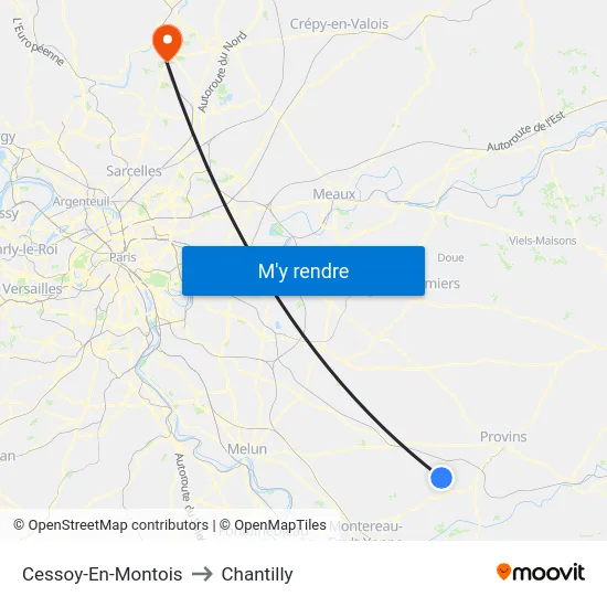 Cessoy-En-Montois to Chantilly map