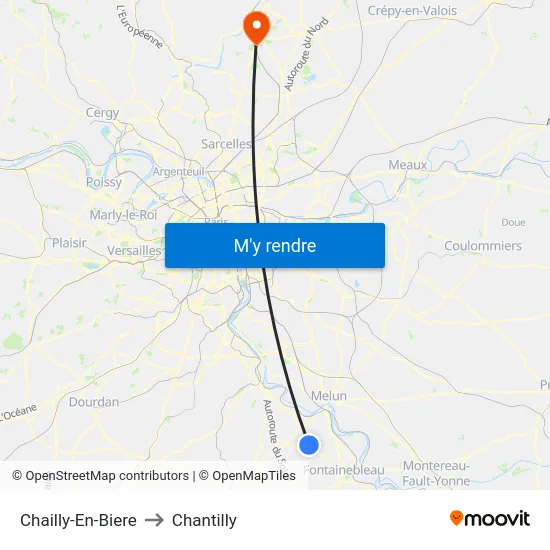 Chailly-En-Biere to Chantilly map