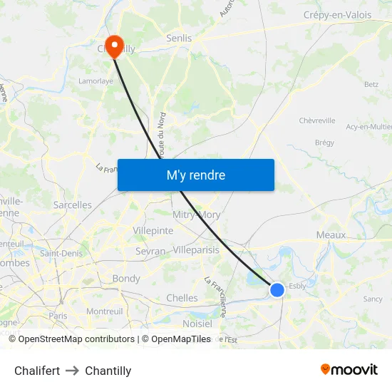 Chalifert to Chantilly map