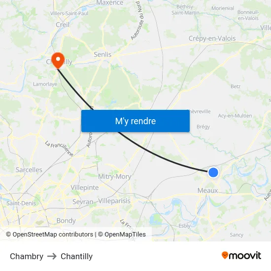 Chambry to Chantilly map