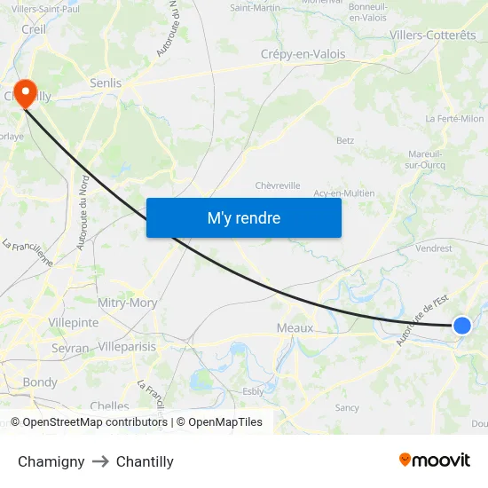 Chamigny to Chantilly map