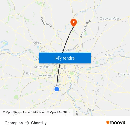 Champlan to Chantilly map