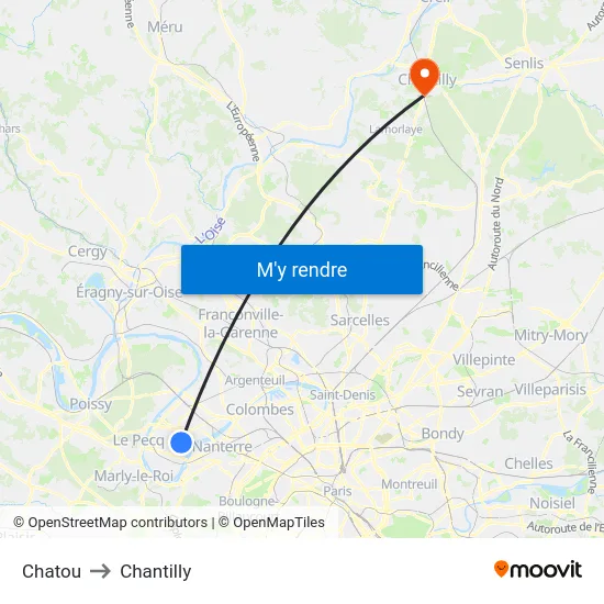 Chatou to Chantilly map