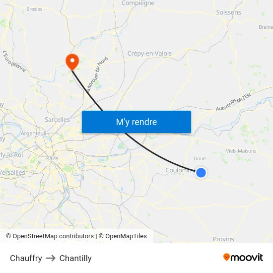 Chauffry to Chantilly map