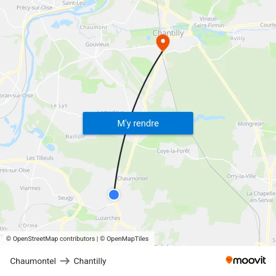 Chaumontel to Chantilly map