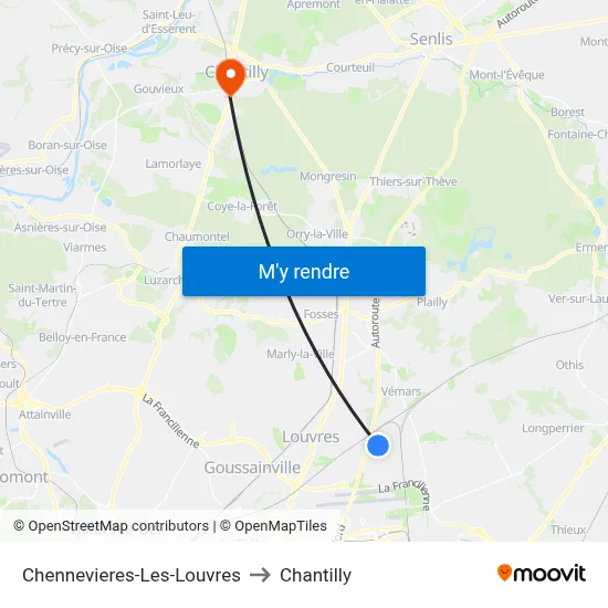 Chennevieres-Les-Louvres to Chantilly map
