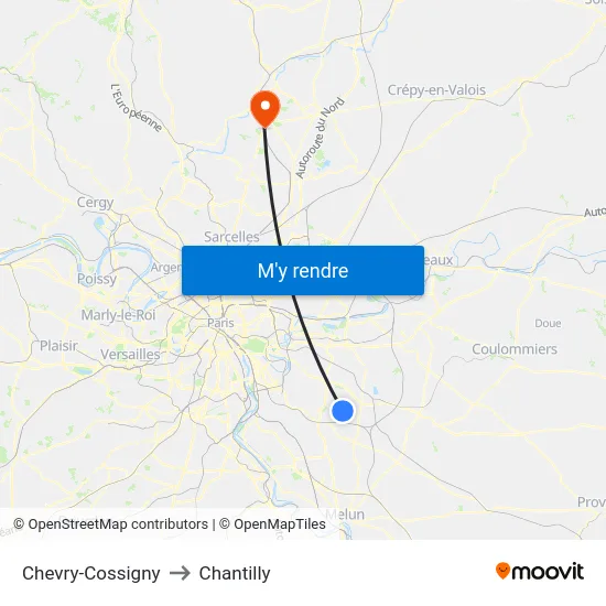 Chevry-Cossigny to Chantilly map