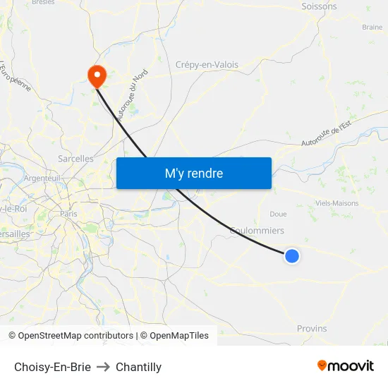 Choisy-En-Brie to Chantilly map