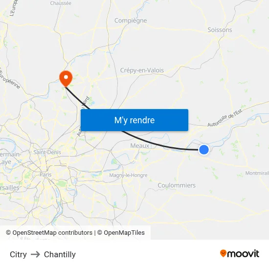 Citry to Chantilly map