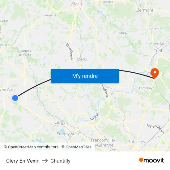Clery-En-Vexin to Chantilly map