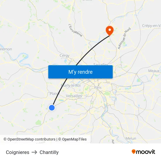 Coignieres to Chantilly map