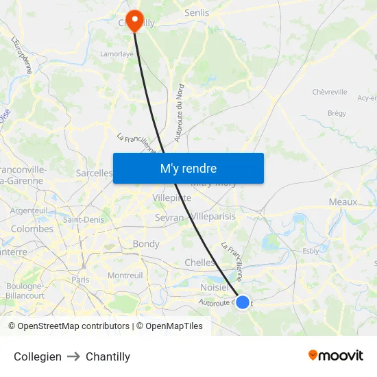 Collegien to Chantilly map