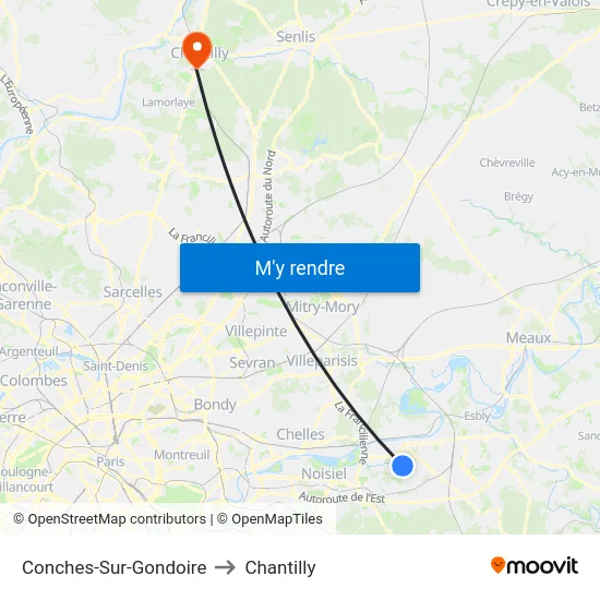 Conches-Sur-Gondoire to Chantilly map