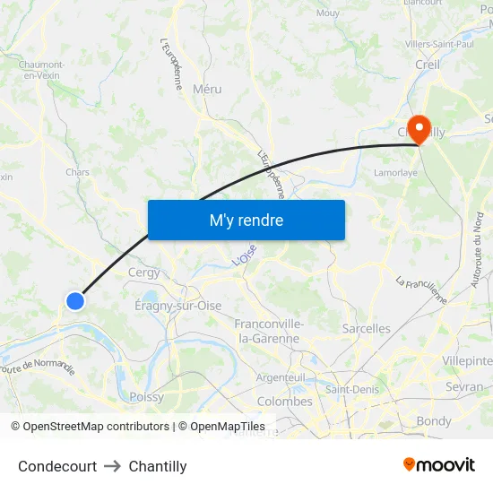 Condecourt to Chantilly map