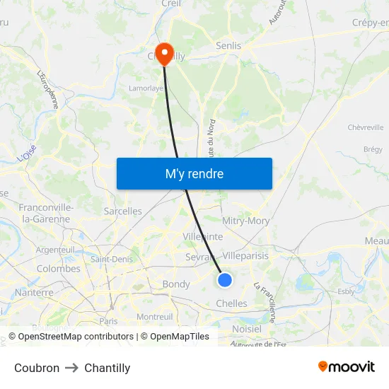 Coubron to Chantilly map