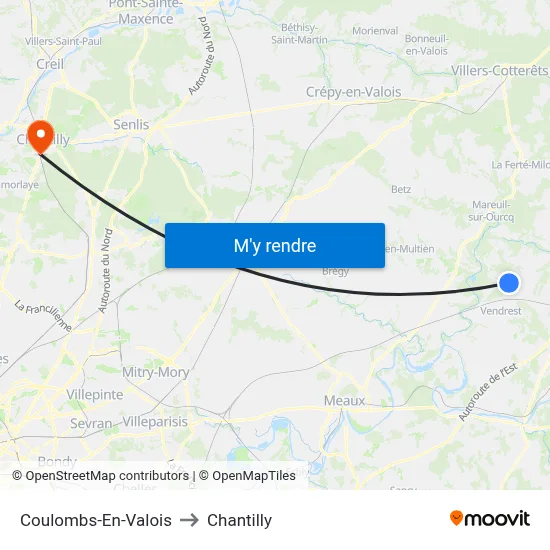 Coulombs-En-Valois to Chantilly map