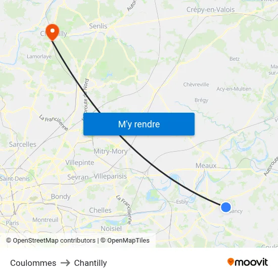 Coulommes to Chantilly map