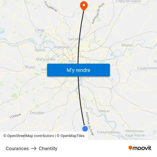 Courances to Chantilly map
