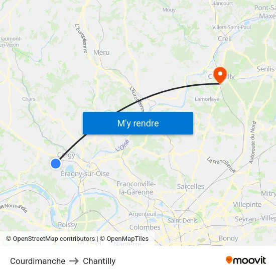 Courdimanche to Chantilly map