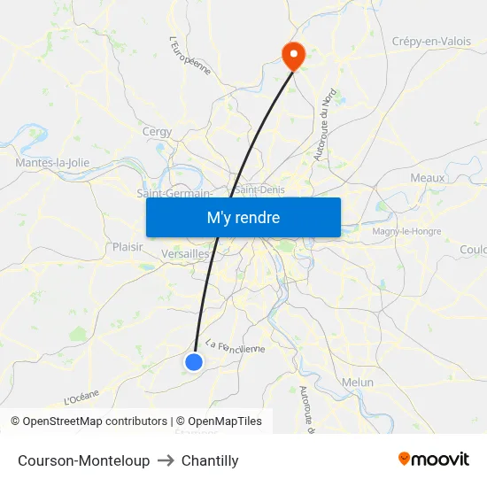 Courson-Monteloup to Chantilly map