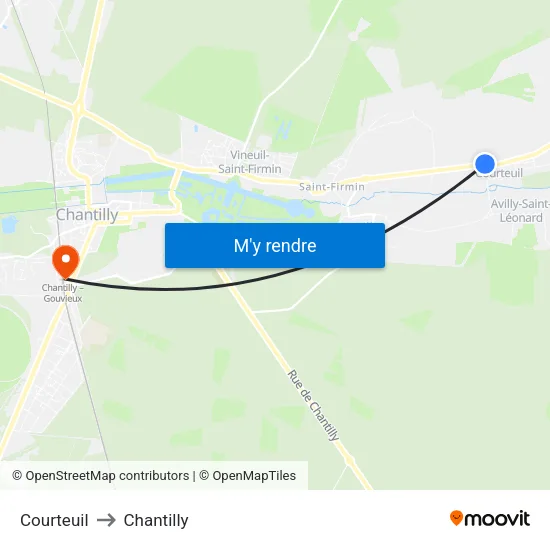 Courteuil to Chantilly map