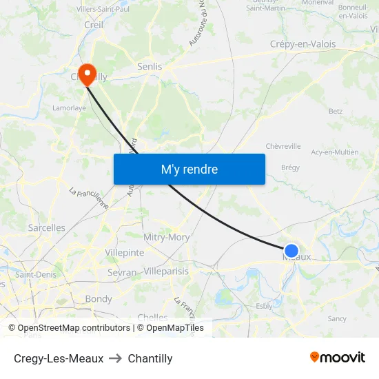 Cregy-Les-Meaux to Chantilly map