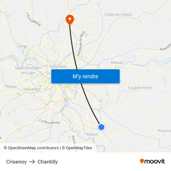 Crisenoy to Chantilly map