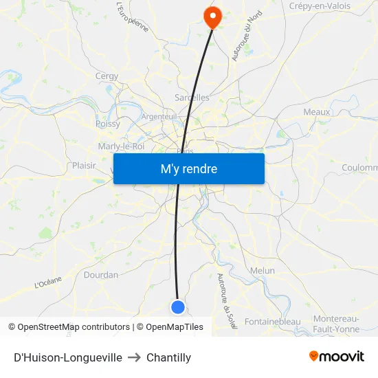 D'Huison-Longueville to Chantilly map