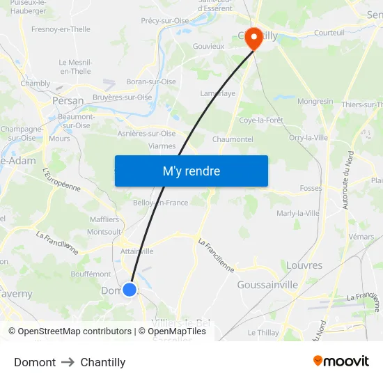 Domont to Chantilly map