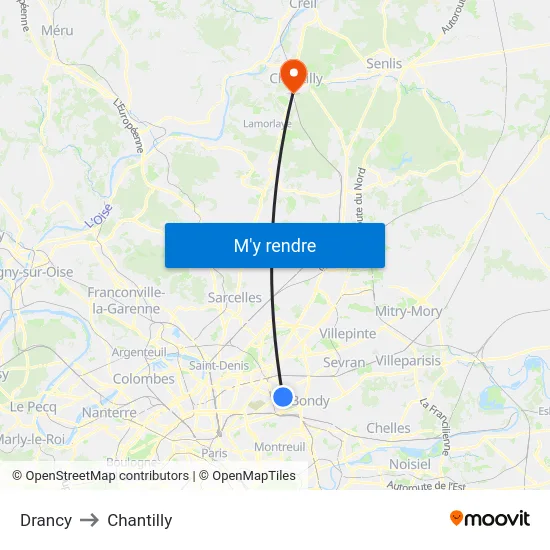 Drancy to Chantilly map