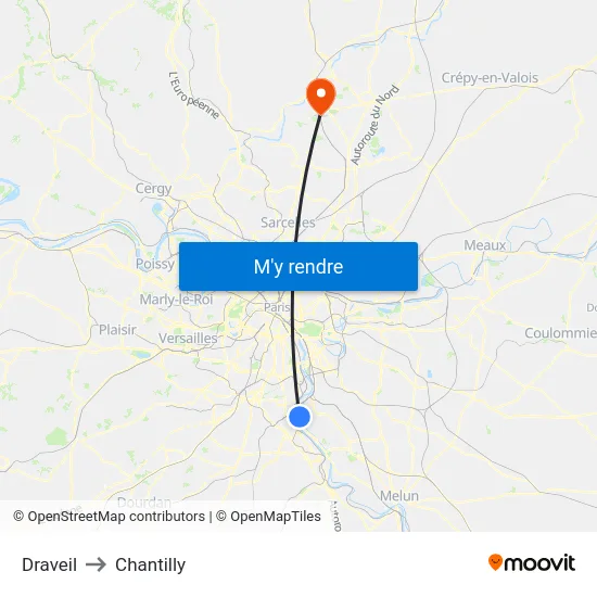 Draveil to Chantilly map