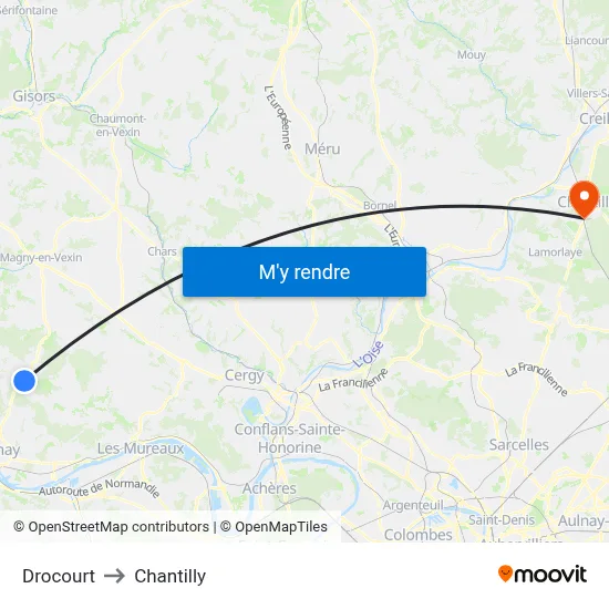 Drocourt to Chantilly map