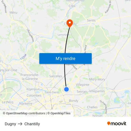 Dugny to Chantilly map