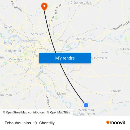 Echouboulains to Chantilly map