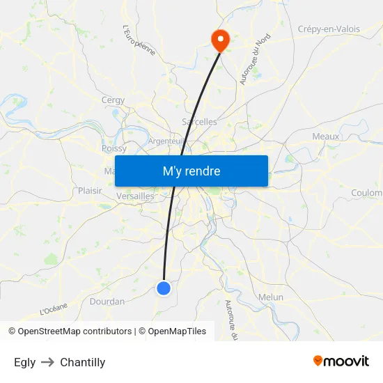 Egly to Chantilly map