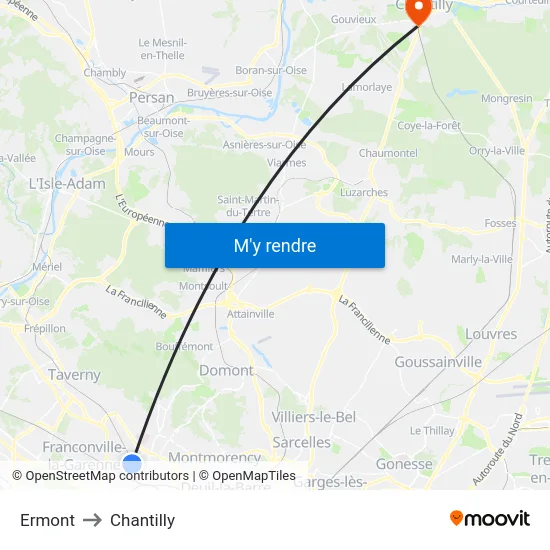 Ermont to Chantilly map